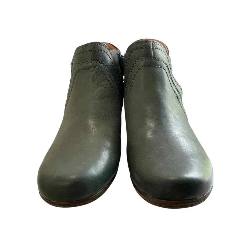 Cobb Hill Leather Ankle Booties Womens 6W Gray Zip‎ Round Toe Block Heel Comfort